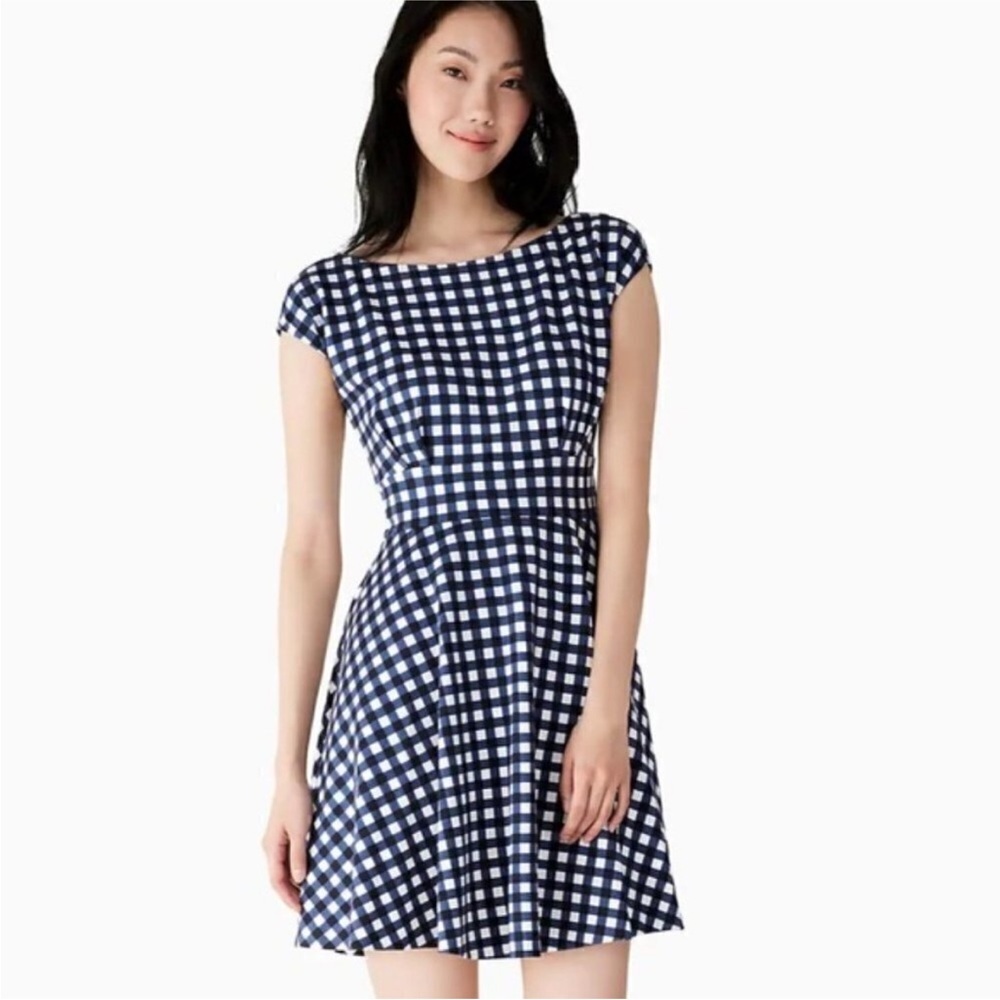 Kate Spade Womens Size XS Gingham Ponte Fiorella Dress Blue White Fit Flare